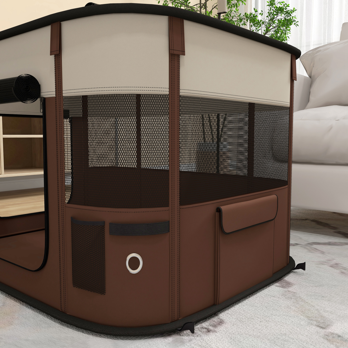 PawHut Portable Pet Playpen for Puppies, Kittens & Small Animals - Brown