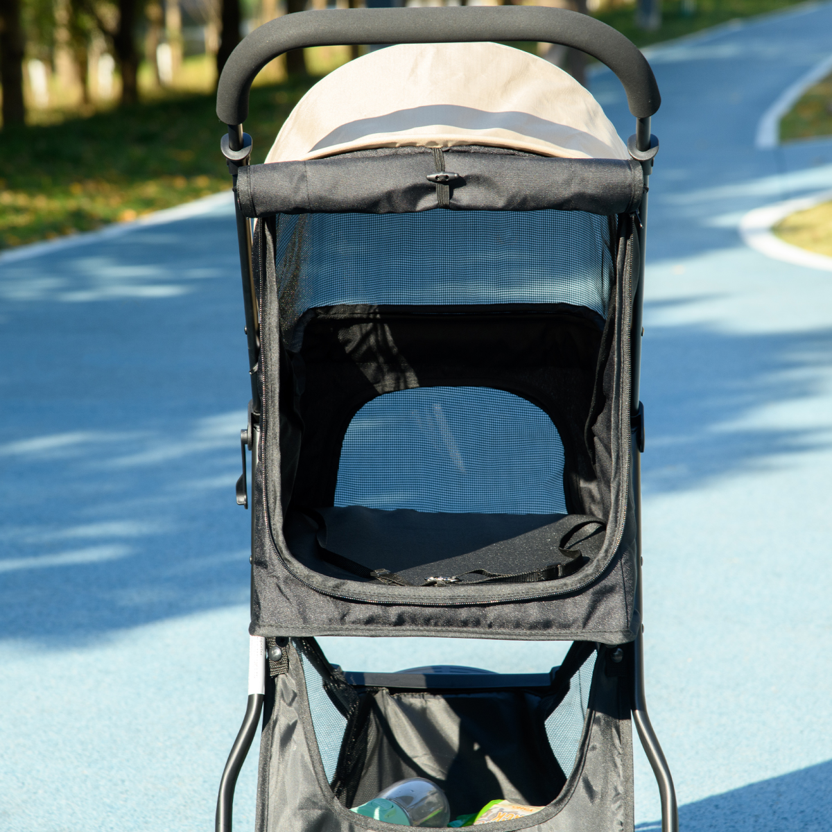 PawHut Khaki Pet Stroller with Rain Cover for Small Dogs & Cats - Adventure Ready!