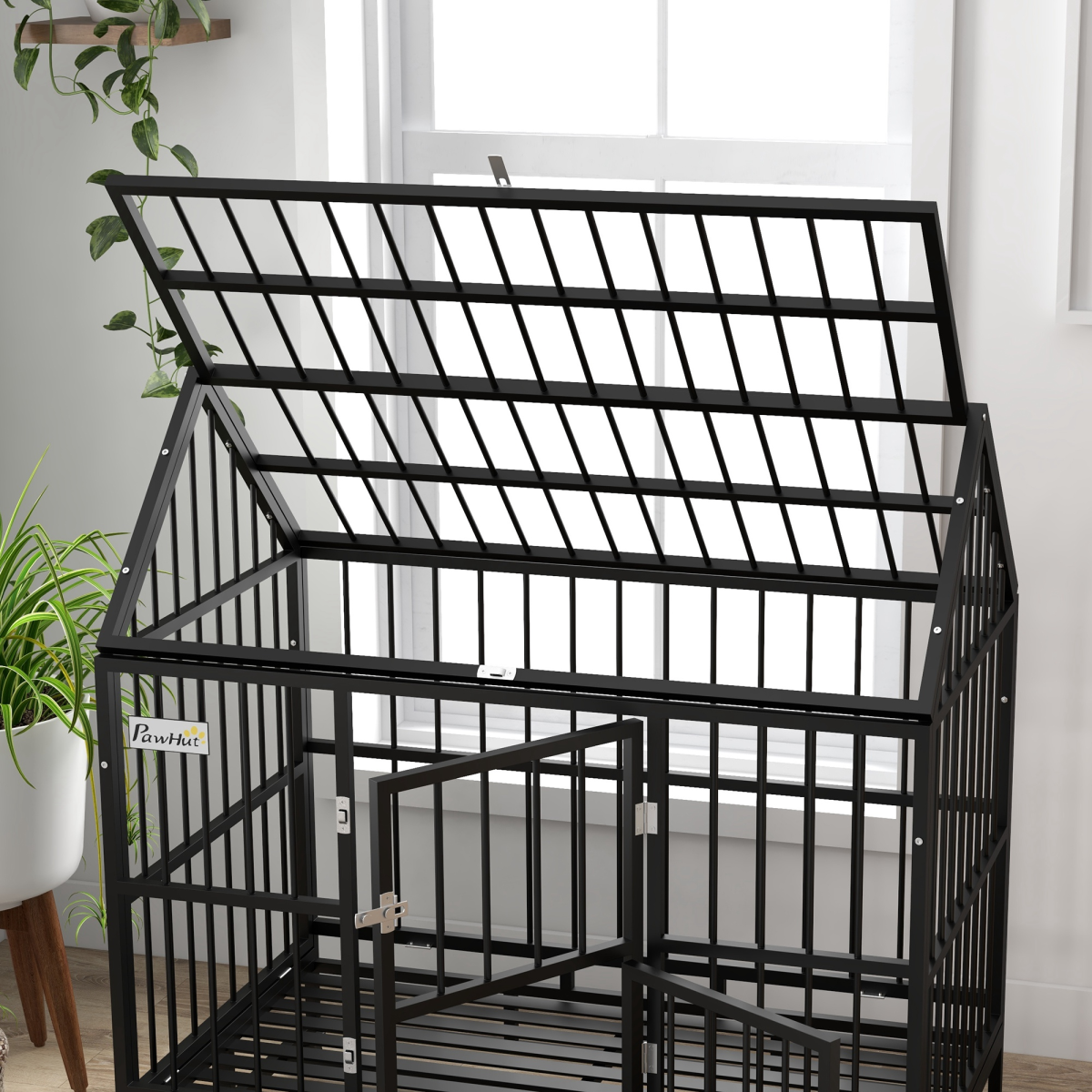 Premium 48" Rolling Dog Crate with Removable Tray & Escape-Proof Design