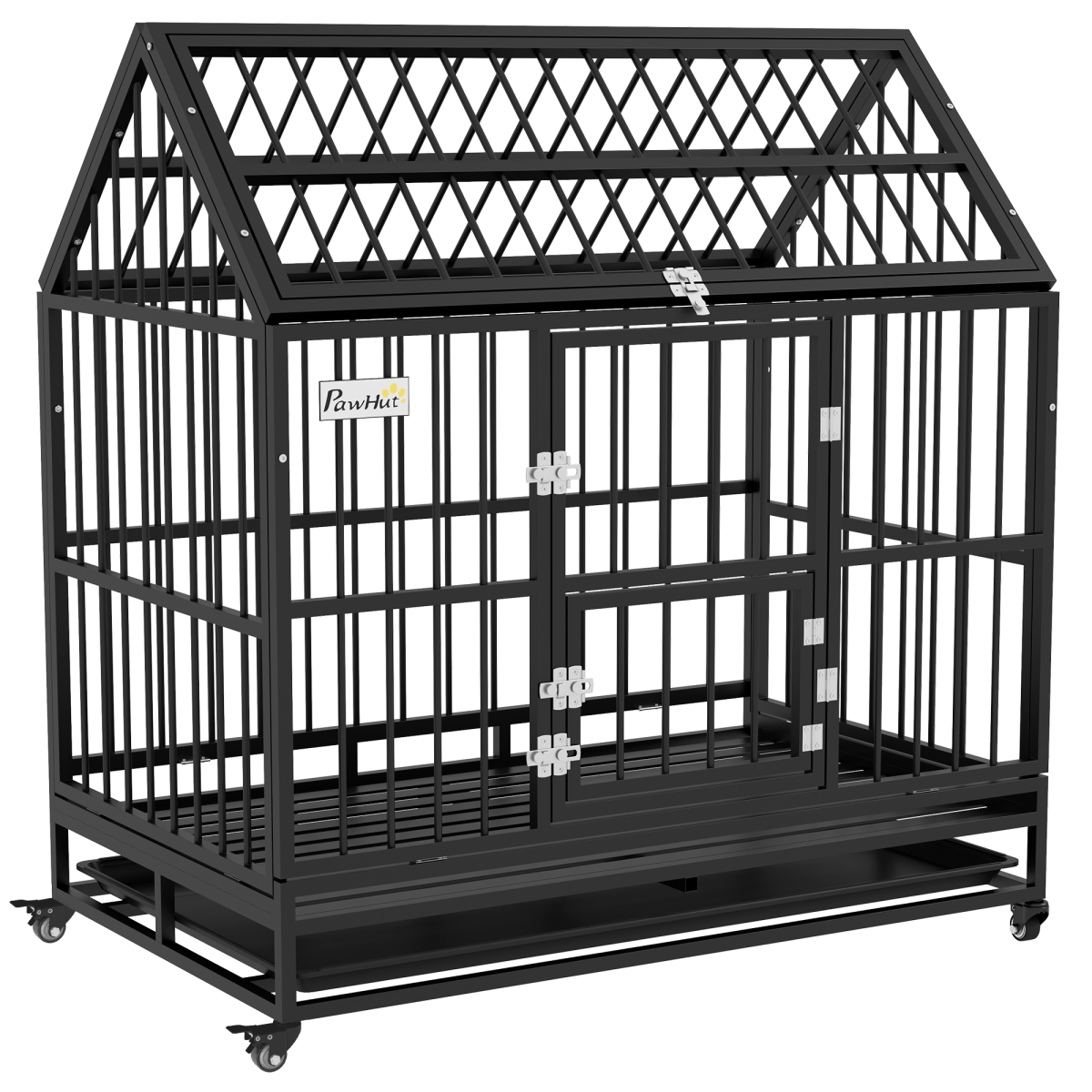Premium 48" Rolling Dog Crate with Removable Tray & Escape-Proof Design
