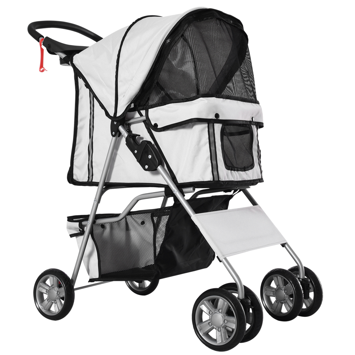 Premium Pet Stroller: Foldable Dog & Cat Carrier with Cup Holder - Grey