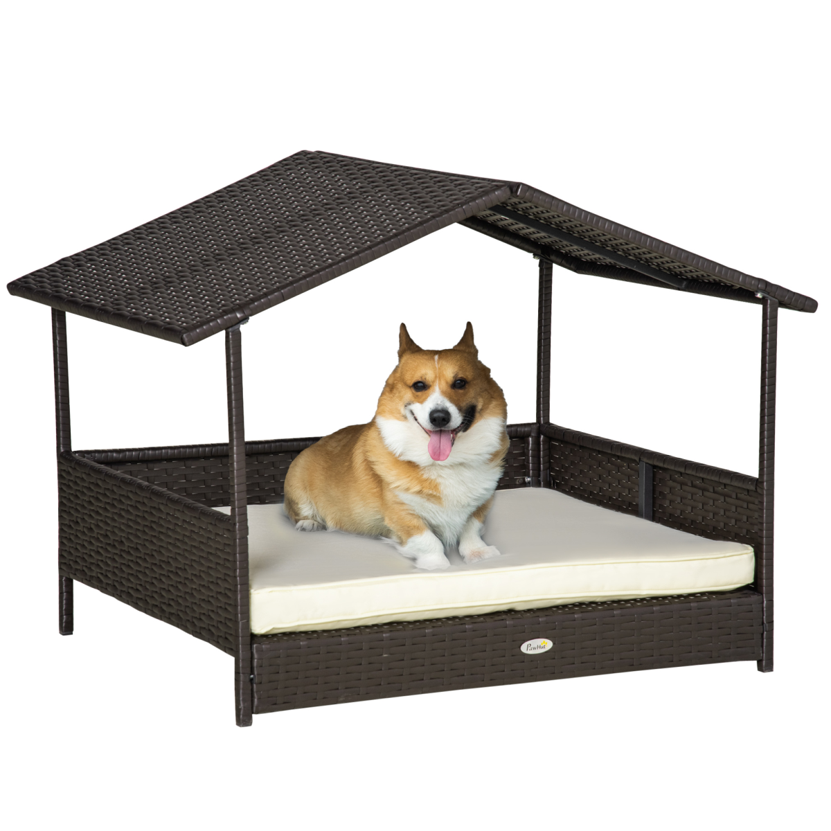 PawHut Cozy Wicker Pet Bed: Stylish Canopy Dog House with Soft Cushion