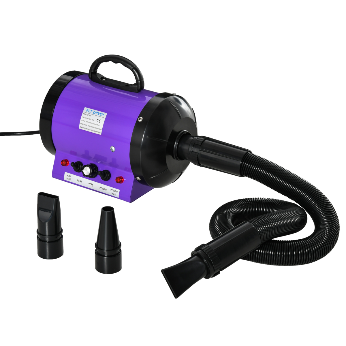 2800W PawHut Pet Hair Dryer - Fast, Adjustable Grooming Blaster with 3 Nozzles