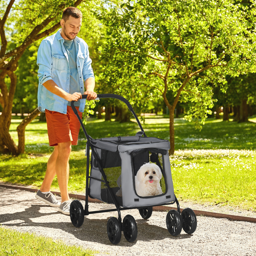 PawHut Grey Foldable Pet Stroller - Ultimate Comfort & Convenience for Small Pets!