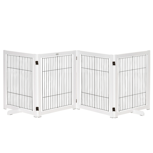 Stylish Freestanding Folding Pet Gate - 4 Panel Dog Barrier for Home Safety