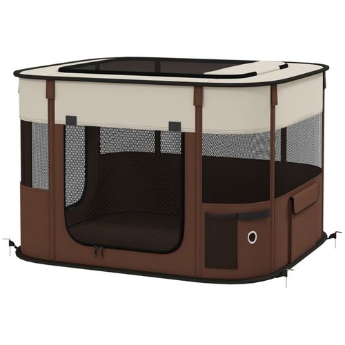 Portable Pet Playpen with Waterproof Cushion & Mesh for Small Animals