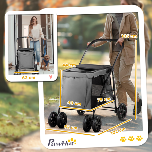 PawHut Grey Foldable Pet Stroller - Ultimate Comfort & Convenience for Small Pets!