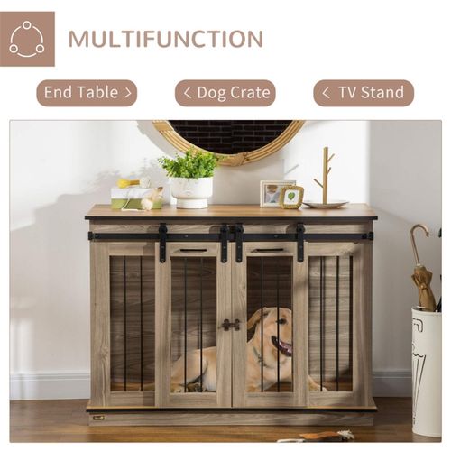 Versatile Dog Crate & Room Divider with Oak Finish and Lockable Doors