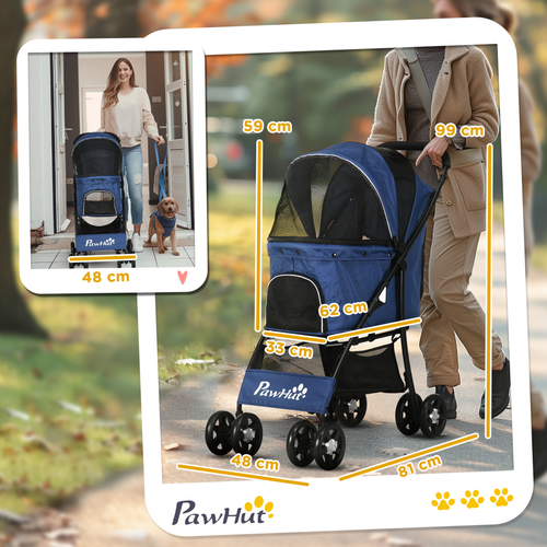 PawHut Deluxe Foldable Dog Stroller - Spacious, Comfortable & Safe Travel Blue