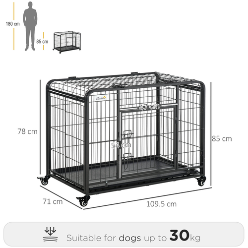 Heavy-Duty 78x109cm Metal Dog Kennel with Locking Door & Easy-Move Wheels