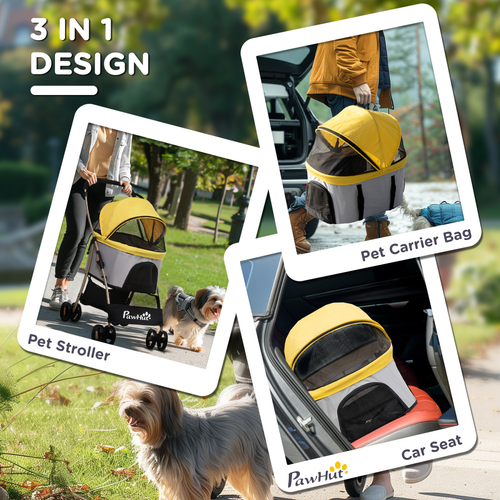 Versatile PawHut 3-in-1 Pet Stroller: Travel, Carry, and Car Seat - Yellow