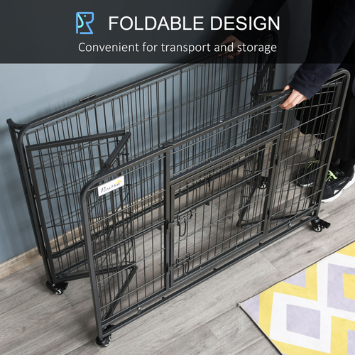 Heavy-Duty 78x109cm Metal Dog Kennel with Locking Door & Easy-Move Wheels