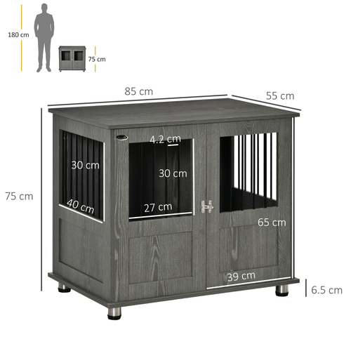 Chic Wooden & Wire Dog Cage: Stylish Kennel with Magnetic Doors & Side Table