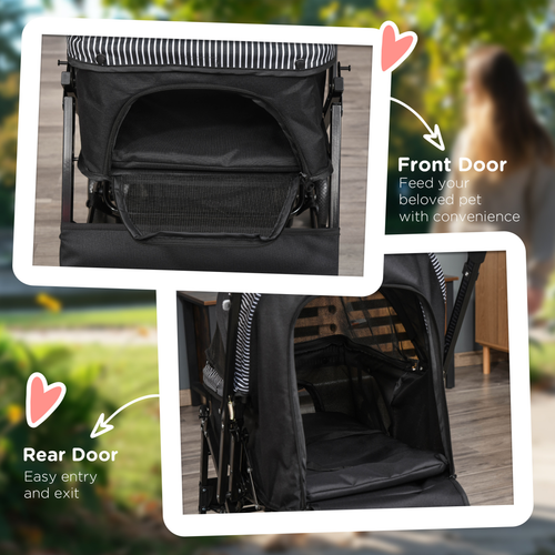Trendy Foldable Pet Stroller for Dogs & Cats - Reversible Handle, Black