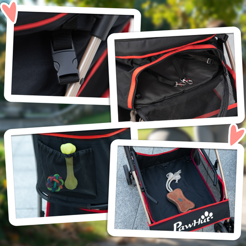 PawHut 3-in-1 Detachable Pet Stroller: Travel Carriage for Dogs & Cats - Red