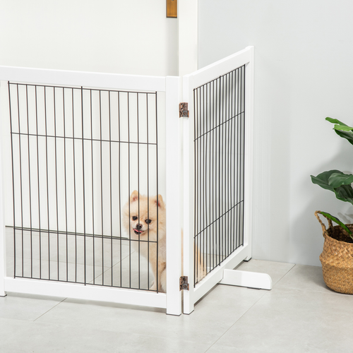 Stylish Freestanding Folding Pet Gate - 4 Panel Dog Barrier for Home Safety