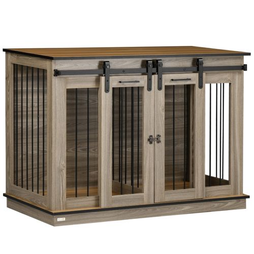 Versatile Dog Crate & Room Divider with Oak Finish and Lockable Doors