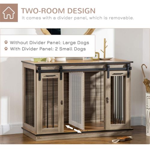 Versatile Dog Crate & Room Divider with Oak Finish and Lockable Doors