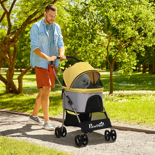Versatile PawHut 3-in-1 Pet Stroller: Travel, Carry, and Car Seat - Yellow