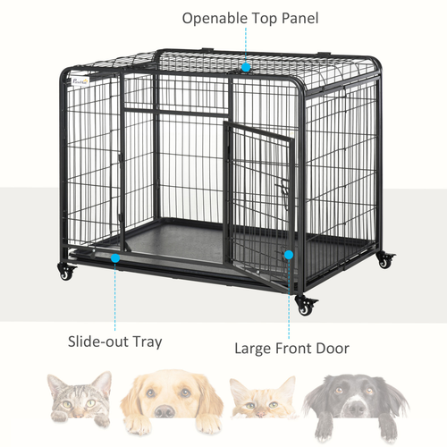 Heavy-Duty 78x109cm Metal Dog Kennel with Locking Door & Easy-Move Wheels