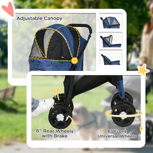 PawHut Deluxe Foldable Dog Stroller - Spacious, Comfortable & Safe Travel Blue