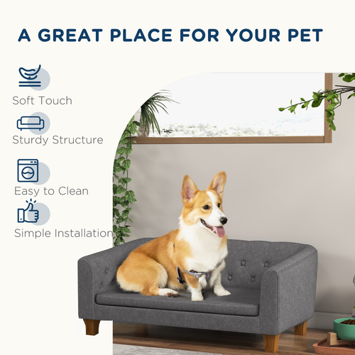 Elevated Dog Sofa Bed – Cozy Couch for Small to Medium Dogs, Stylish Grey