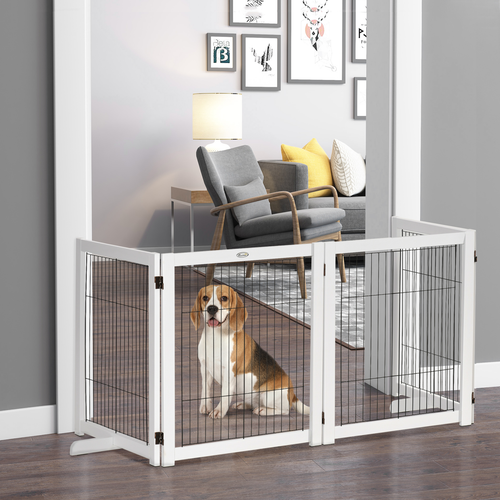 Stylish Freestanding Folding Pet Gate - 4 Panel Dog Barrier for Home Safety