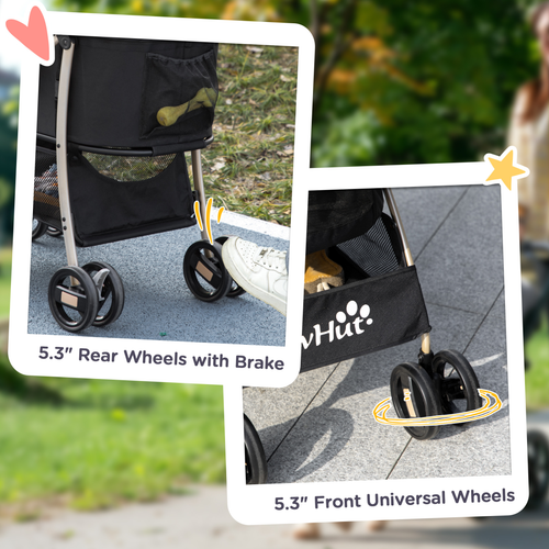 PawHut 3-in-1 Black Pet Stroller: Travel Carriage for Dogs & Cats