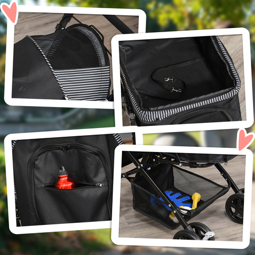Trendy Foldable Pet Stroller for Dogs & Cats - Reversible Handle, Black