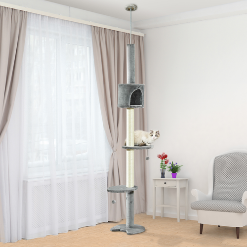 Deluxe Multi-Tier Cat Tree: Play, Scratch & Relax - Light Grey