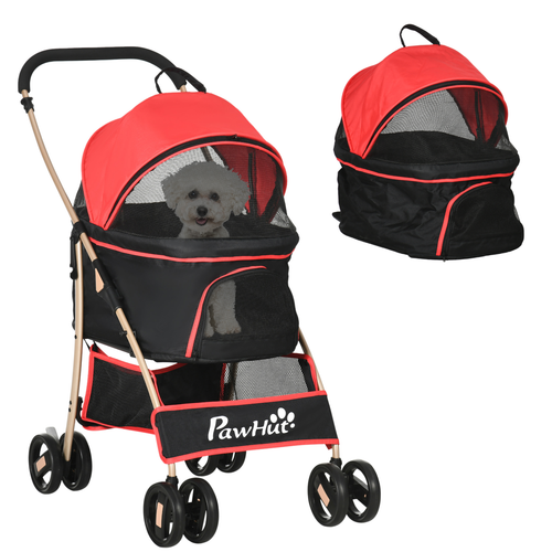 PawHut 3-in-1 Detachable Pet Stroller: Travel Carriage for Dogs & Cats - Red