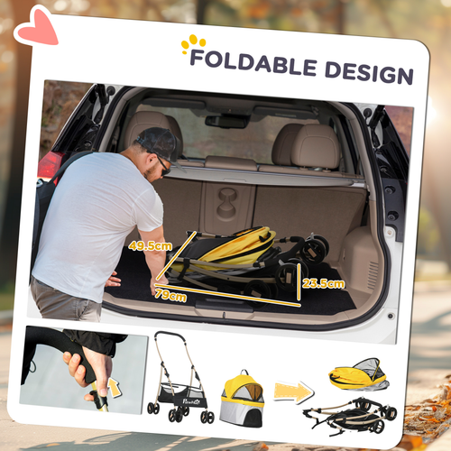 Versatile PawHut 3-in-1 Pet Stroller: Travel, Carry, and Car Seat - Yellow