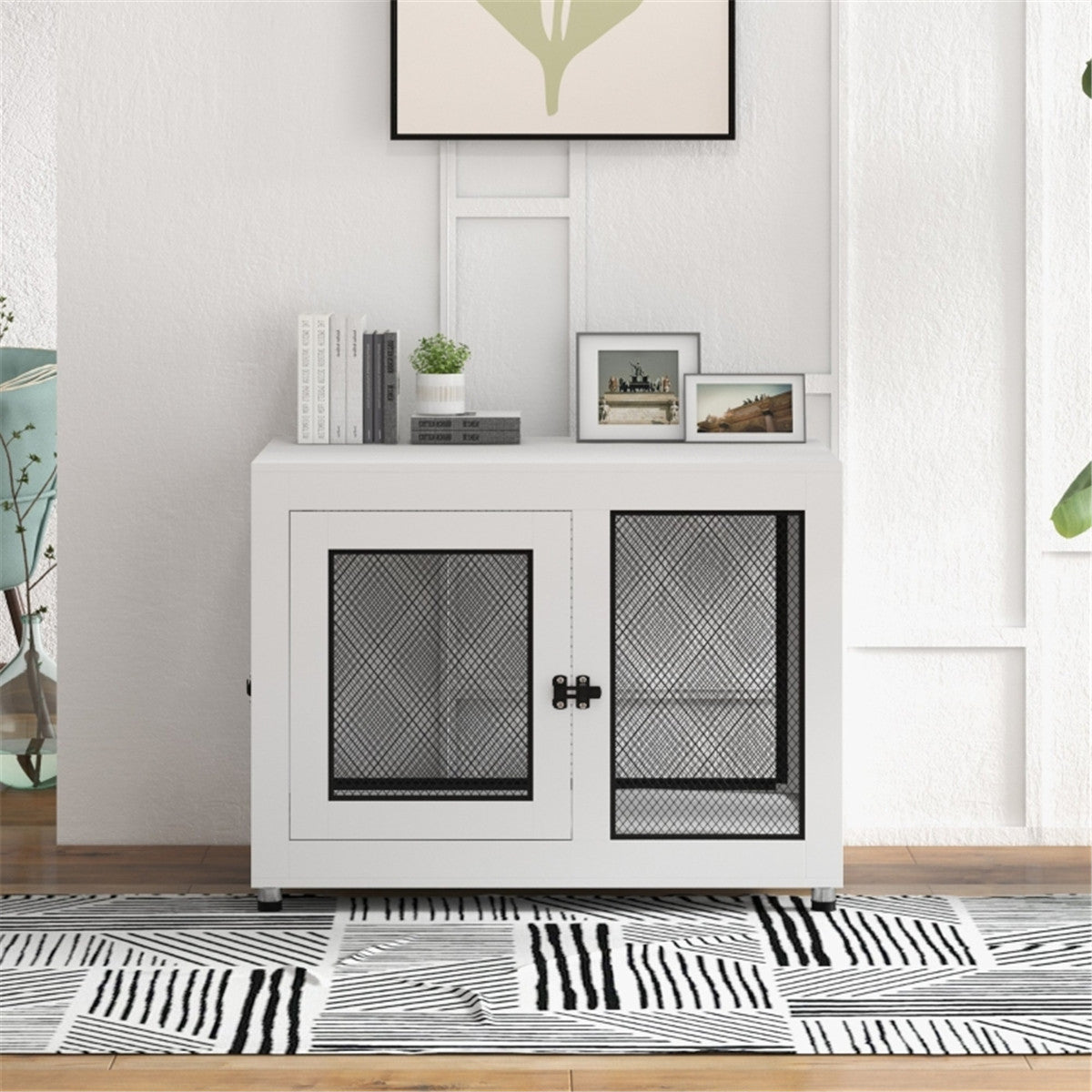 Stylish Dual-Function Dog Crate & Nightstand with Soft Cushion - Large Pets