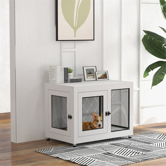 Stylish Dual-Function Dog Crate & Nightstand with Soft Cushion - Large Pets