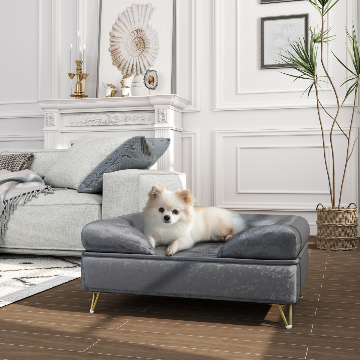 PawHut Deluxe Dog Sofa with Washable Cover & Removable Cushion - Grey