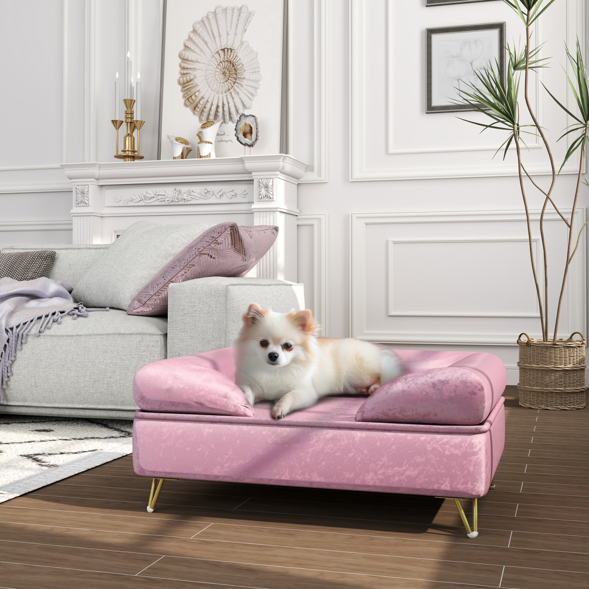 PawHut Pink Dog Sofa - Luxurious Washable Couch with Removable Backrest