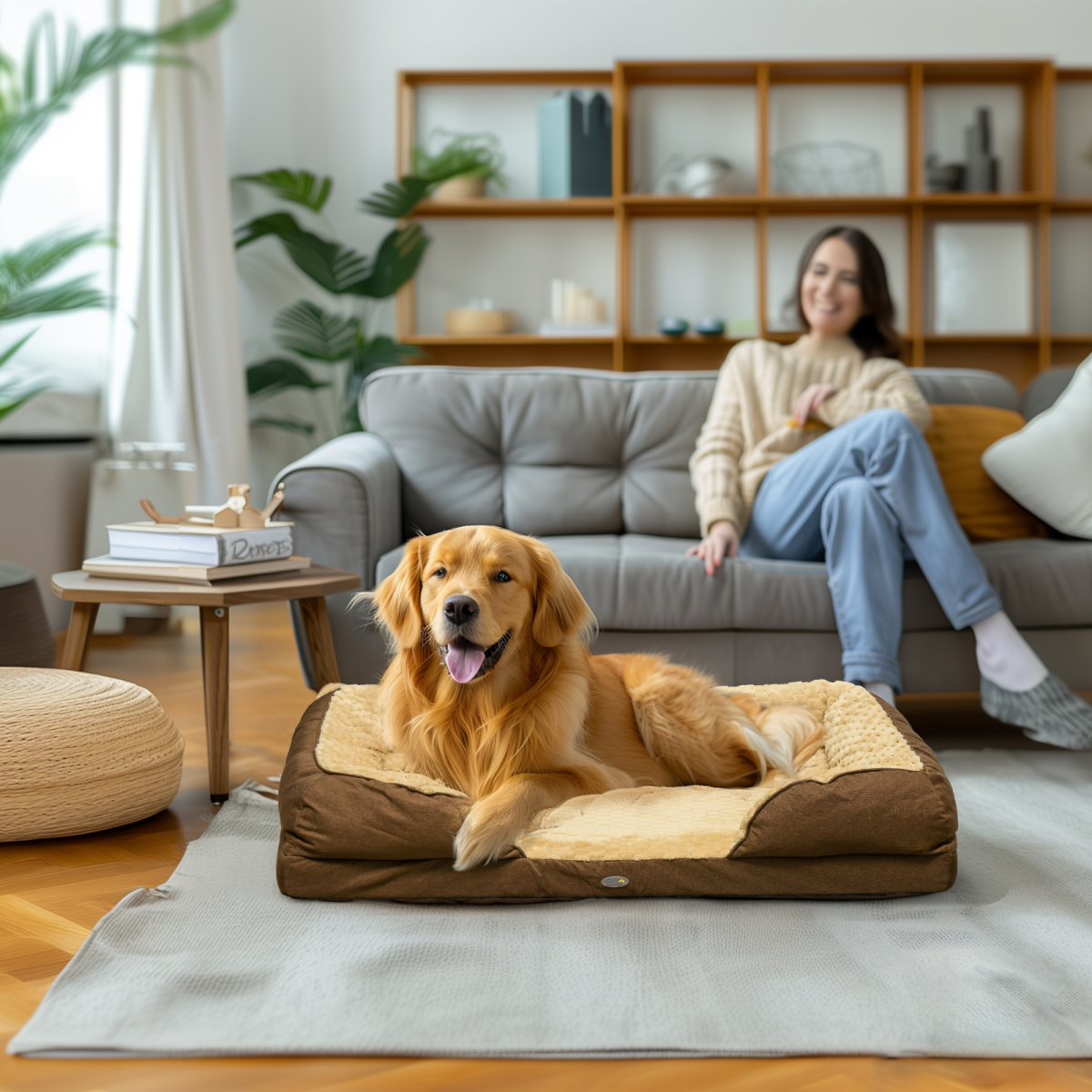PawHut Calming Luxury Dog Bed - Plush Brown Mattress for Large Dogs & Cats