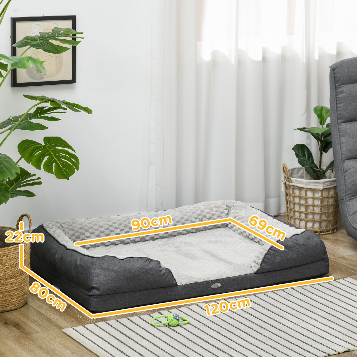 PawHut Calming Dog Bed for Large Dogs - Plush Velvet Mattress in Charcoal Grey