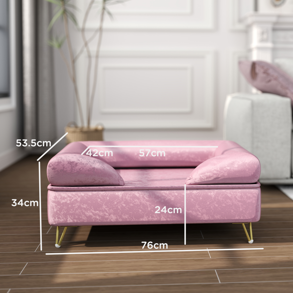 PawHut Pink Dog Sofa - Luxurious Washable Couch with Removable Backrest