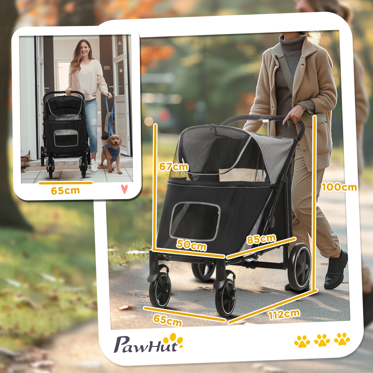 SmoothRide PawHut Dog Stroller: Foldable Carriage with Shock Absorbers & Wheels