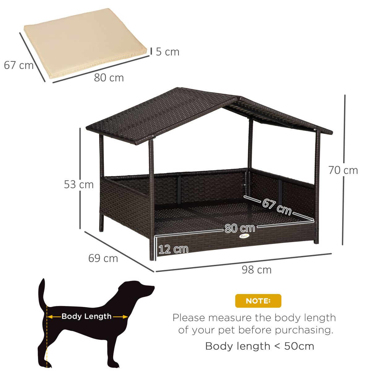 PawHut Cozy Wicker Pet Bed: Stylish Canopy Dog House with Soft Cushion