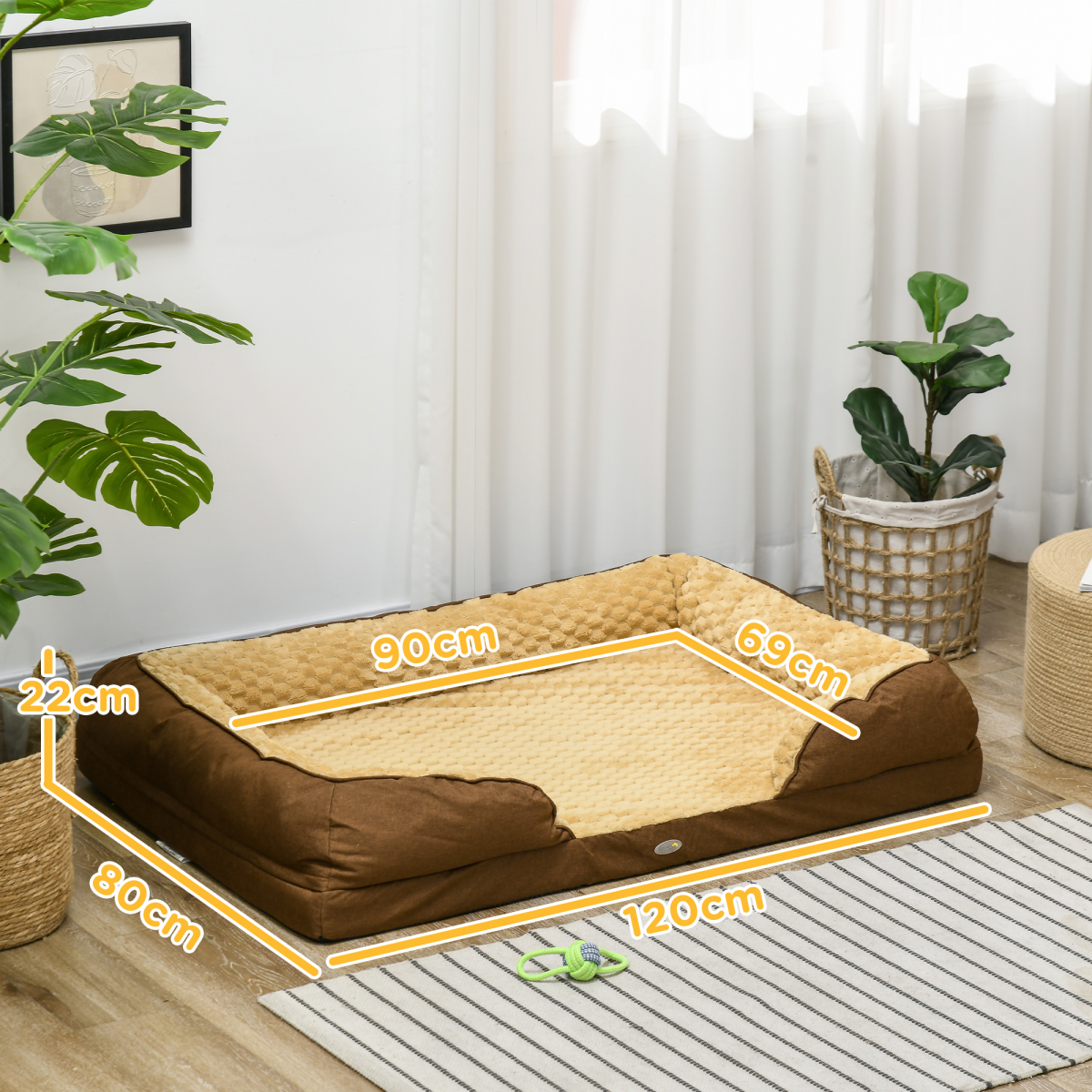 PawHut Calming Luxury Dog Bed - Plush Brown Mattress for Large Dogs & Cats
