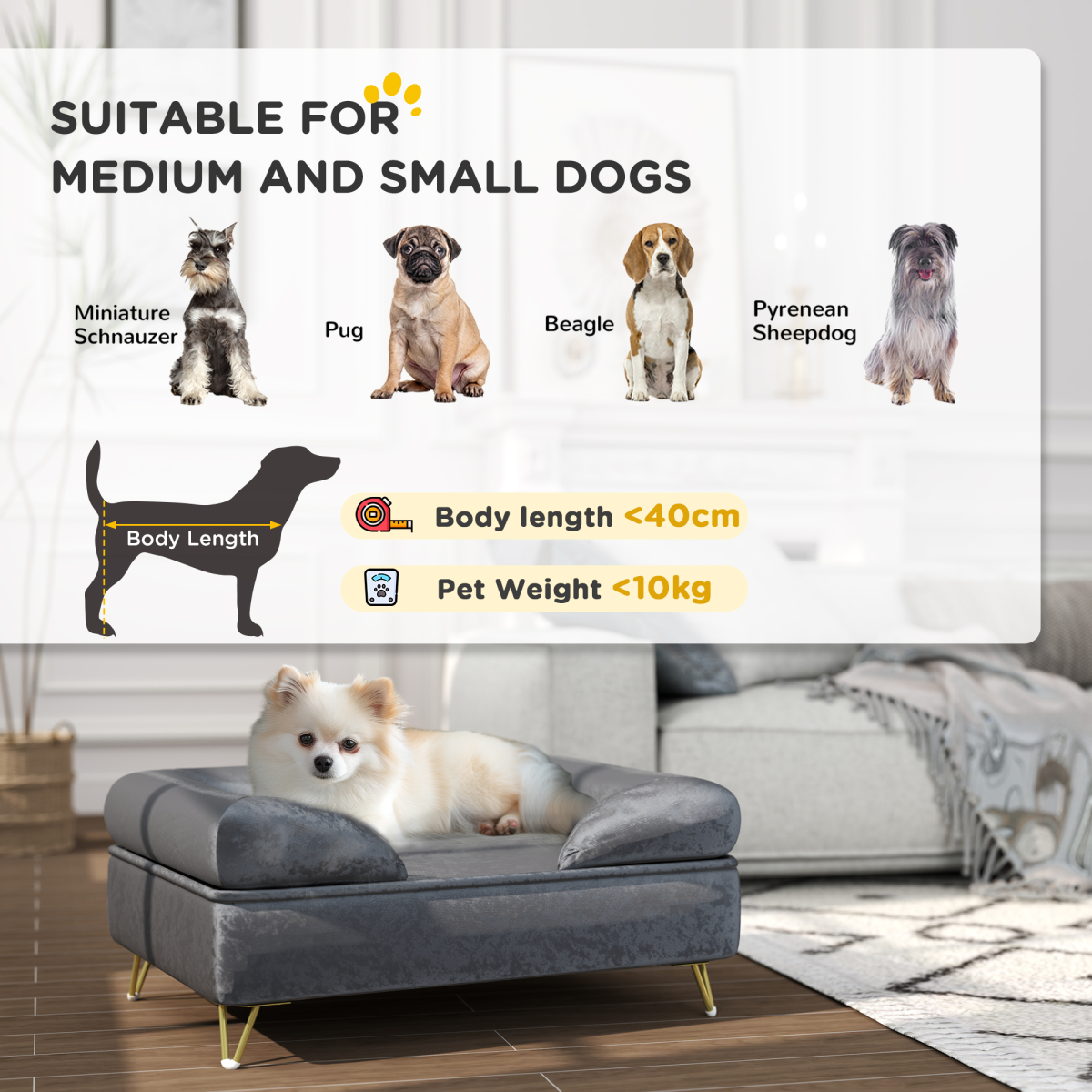 PawHut Deluxe Dog Sofa with Washable Cover & Removable Cushion - Grey