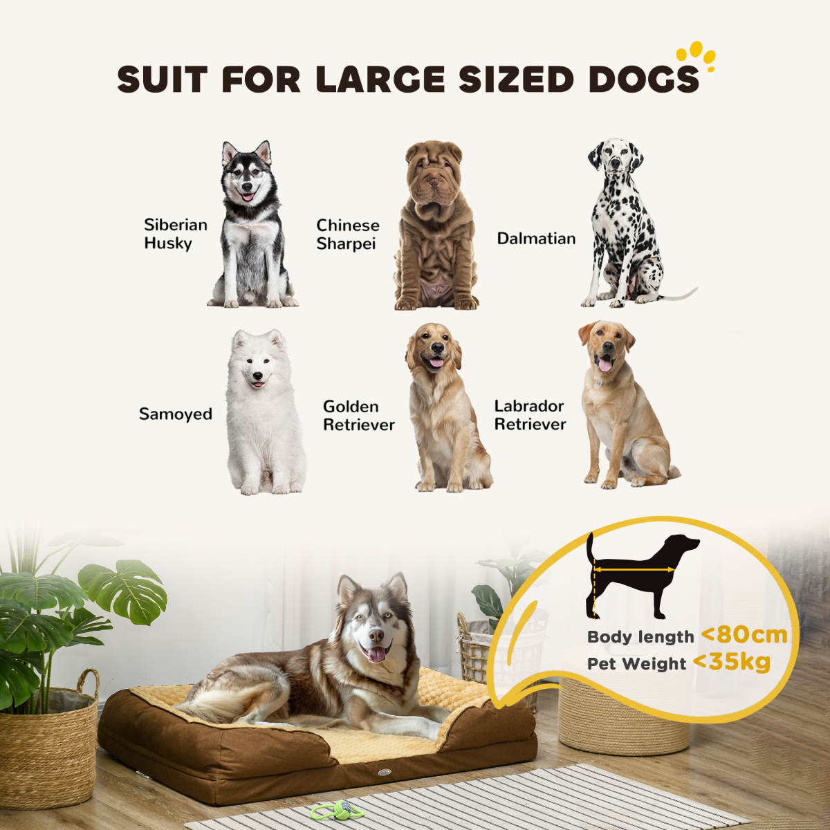 PawHut Calming Luxury Dog Bed - Plush Brown Mattress for Large Dogs & Cats