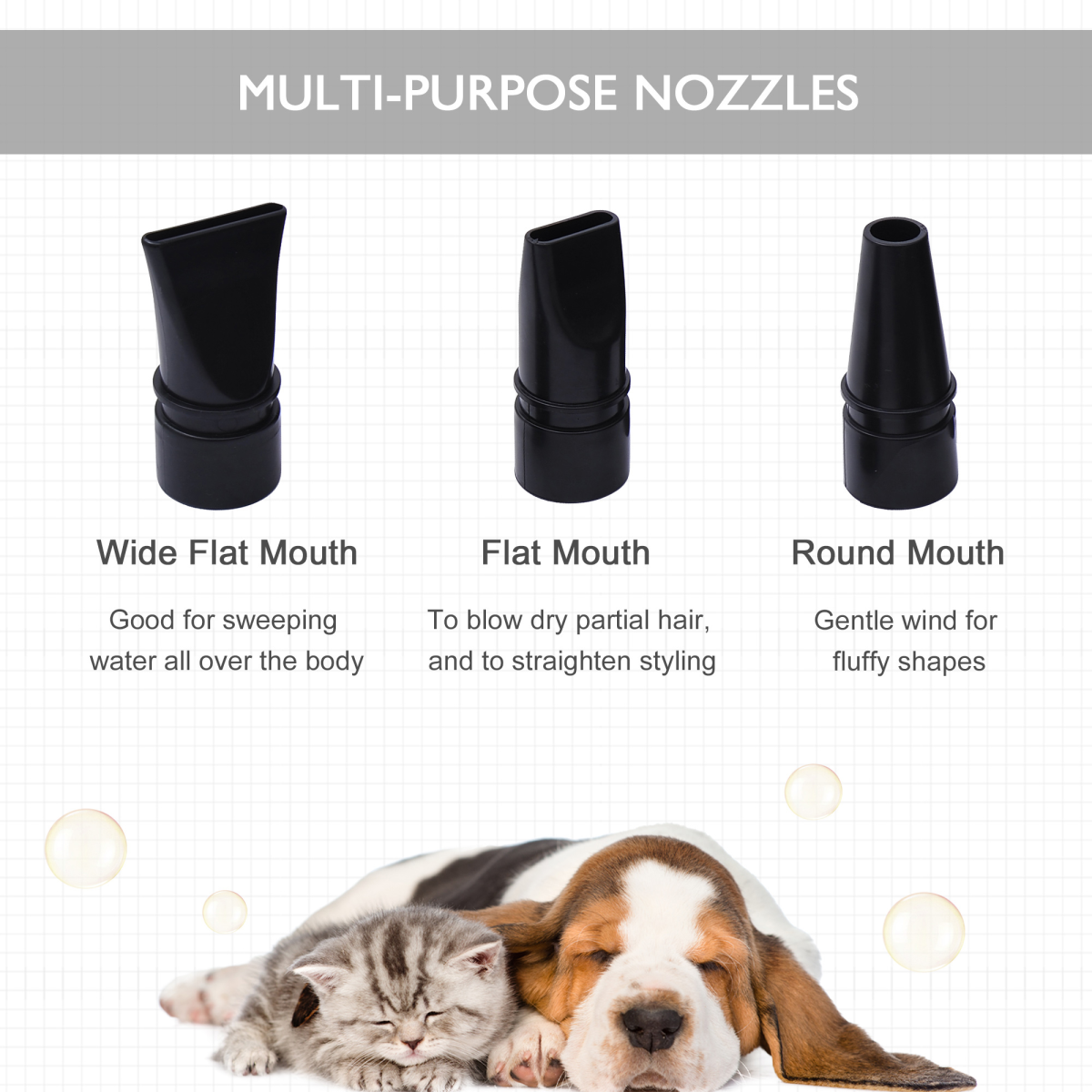 High-Power 2800W Pet Hair Dryer with 3 Nozzles - PawHut Grooming Blaster