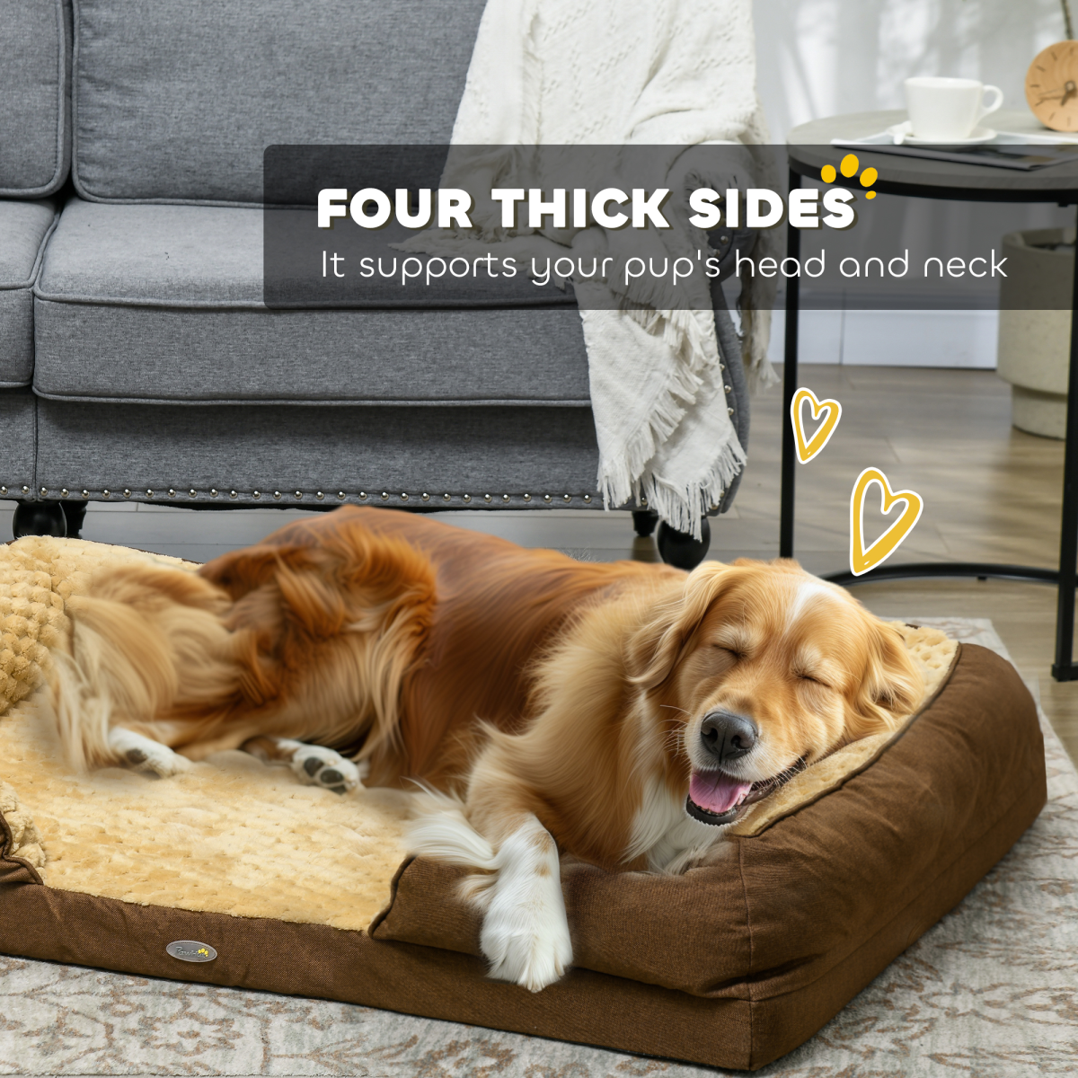 PawHut Calming Luxury Dog Bed - Plush Brown Mattress for Large Dogs & Cats