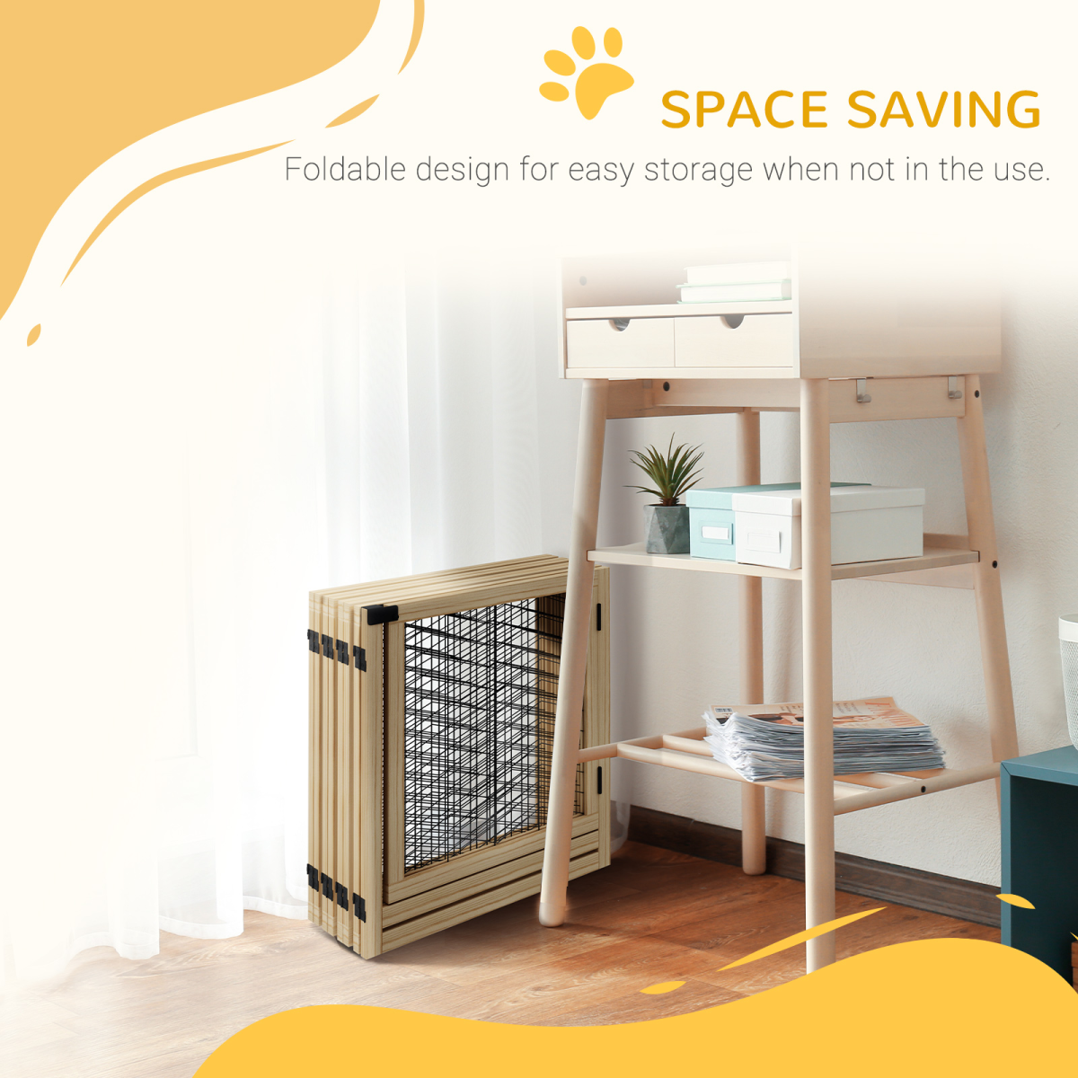 PawHut 8-Panel Stylish Dog Barrier - Natural Wood Safety Gate for Small Dogs