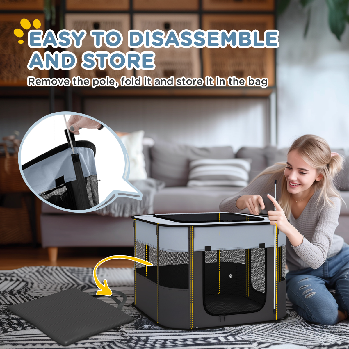 PawHut Portable Pet Playpen - Versatile Fence for Puppies, Rabbits, and Kittens