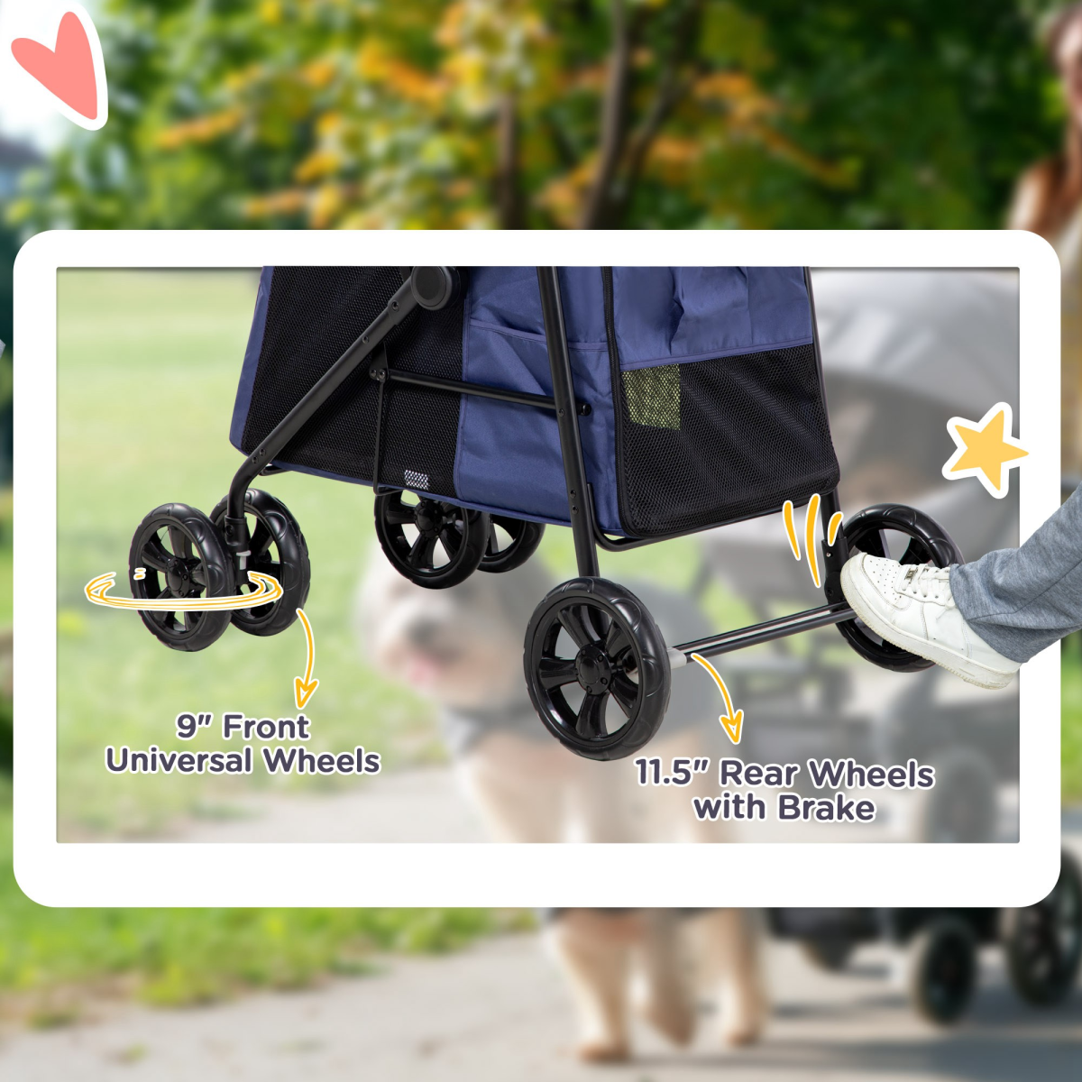 PawHut Compact Pet Stroller - One-Click Foldable, Cozy & Ventilated - Blue