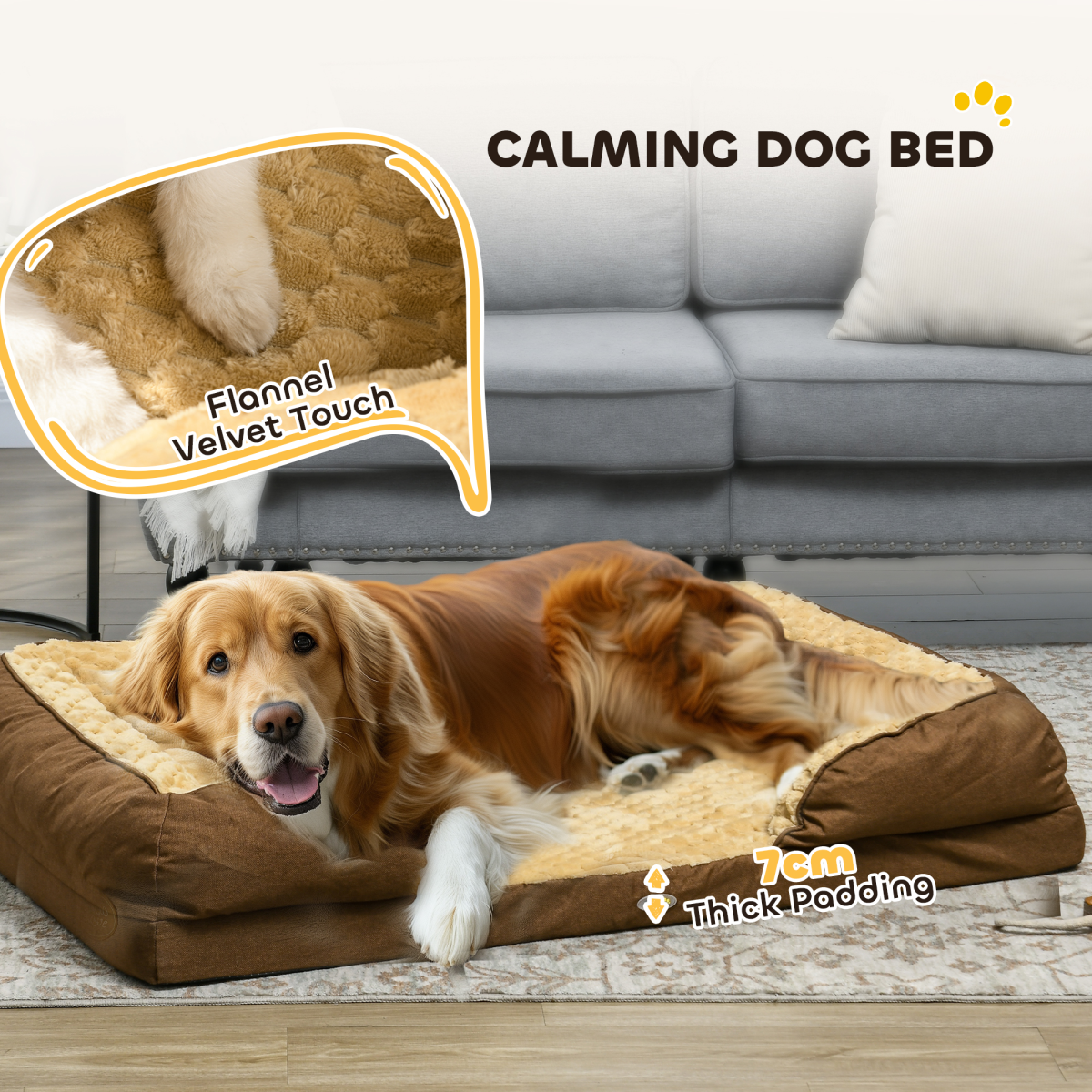 PawHut Calming Luxury Dog Bed - Plush Brown Mattress for Large Dogs & Cats